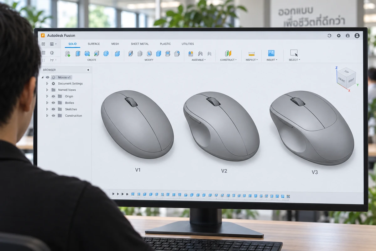 เปรียบเทียบแบบตัวเรือนเมาส์แต่ละรุ่นใน Autodesk Fusion