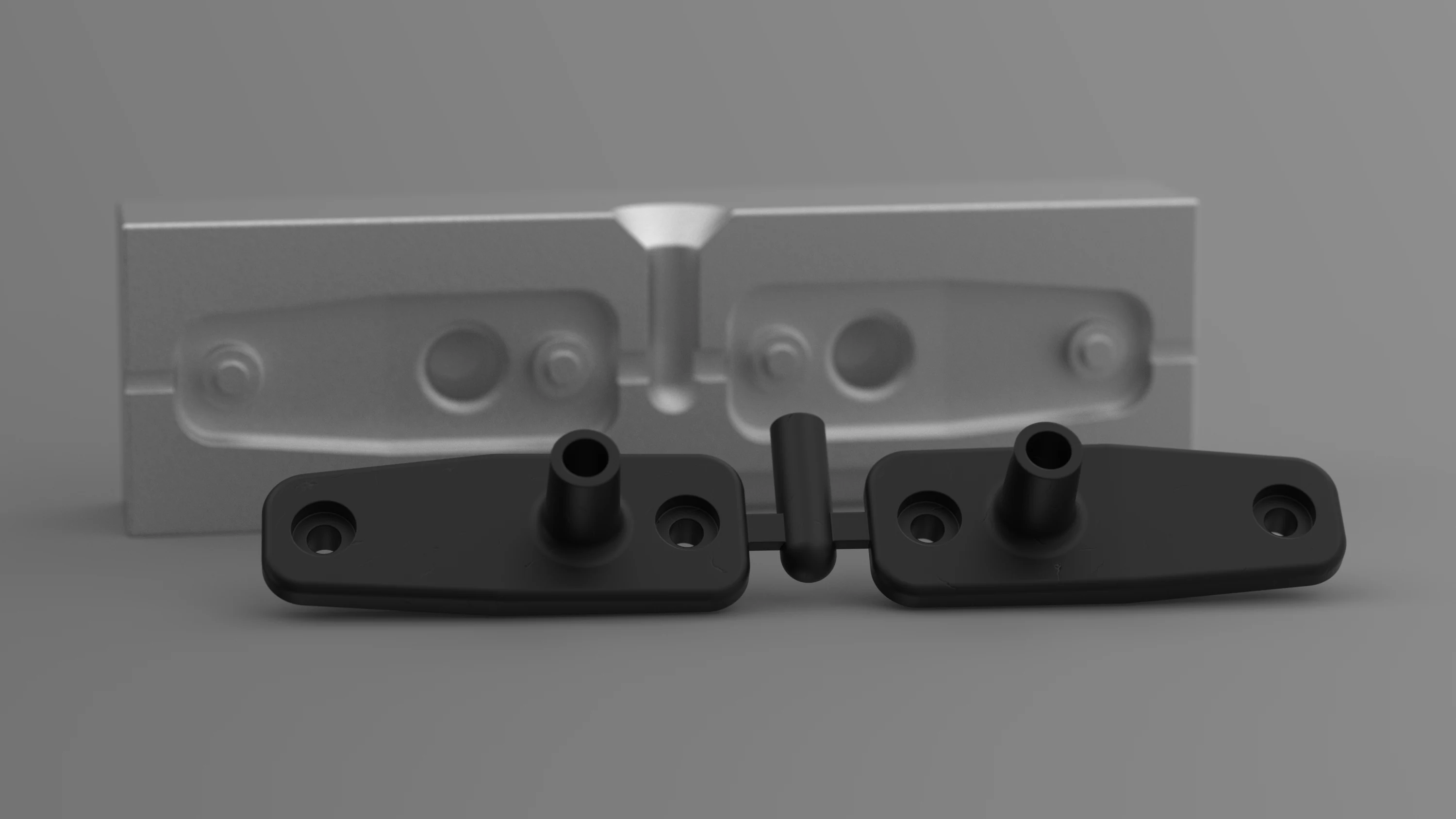 Sample injection mold with black and silver mold halves