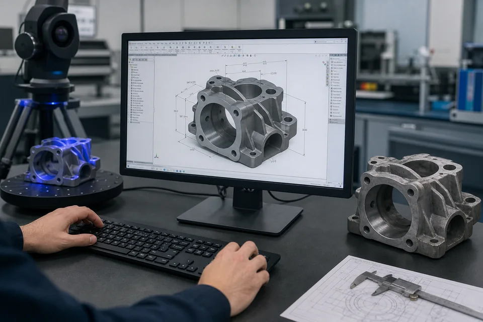 วิศวกรกำลังสร้าง CAD ที่แก้ไขได้จากรูปทรงที่สแกน